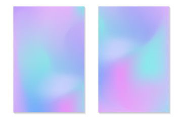 Fototapeta premium Gradient Hologram Backgrounds. Set of colorful holographic posters in retro style. Vibrant neon pastel texture. Vector gradient template for flyer, banner, mobile screen.