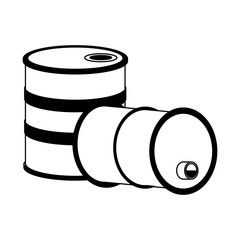 oil barrels down isolated black and white