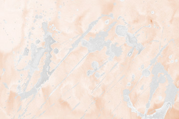 Obraz premium Luxury copper gold and white metal paint splatter effect on watercolor paper background. Creamy gold glitter splash texture. Beautiful feminine backdrop.