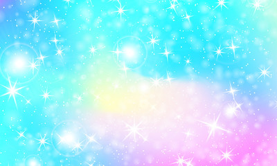 Unicorn rainbow background. Holographic sky 