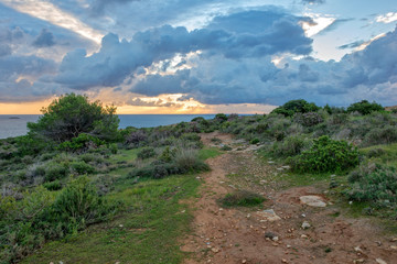 Fototapeta na wymiar Sunrise in the sea of Ibiza, Balearic Islands