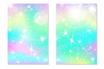 Unicorn rainbow background. Holographic sky
