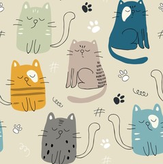 seamless pattern with cute cats. vector illustration for textile,fabric.