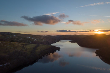 sunset lake by drone 