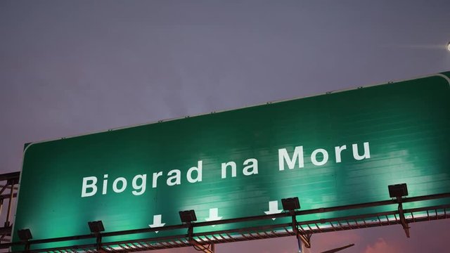 Airplane Landing Biograd na Moru during a wonderful sunset