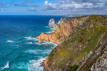 Fototapeta na wymiar View of the Atlantic Ocean from the westernmost point of Europe, Cabo da Roca