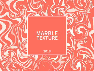 Marble texture. Living coral-color of 2019. Color trend palette. Design template for advertising, blog posts, flyers, textile, banners, poster, cards. Vector illustration