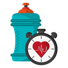 water bottle and timer with heartbat cardio symbol