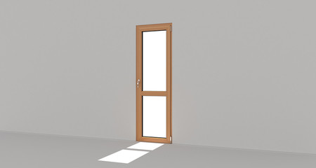 Door. White wall. Isolated door. Wooden door. 3d. 3D render.