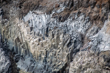 Volcanic basalt columns off the coastline of La Palma, Canary Islands, Spain