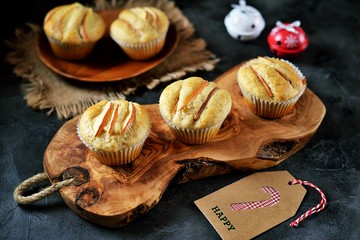 Homemade muffins with cinnamon and apples.