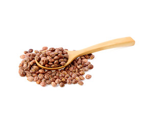 groundnuts (peanut) in wood spoon isolated on white background