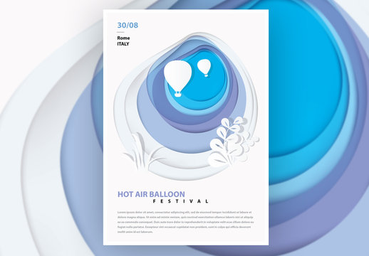 Poster Layout with Hot Air Balloon Cutout Illustration