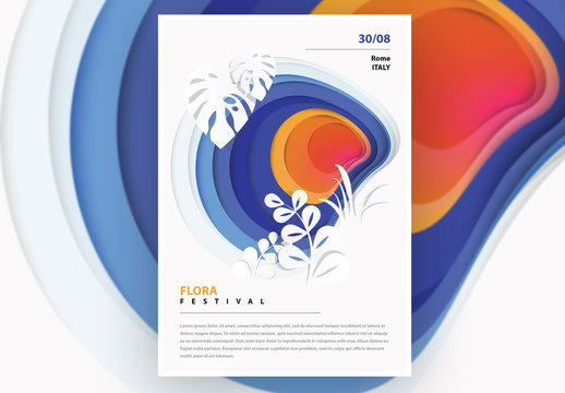 Poster Layout with Floral Cutout Illustration