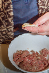 Raw and fresh is stuck on the dumplings are on the Board