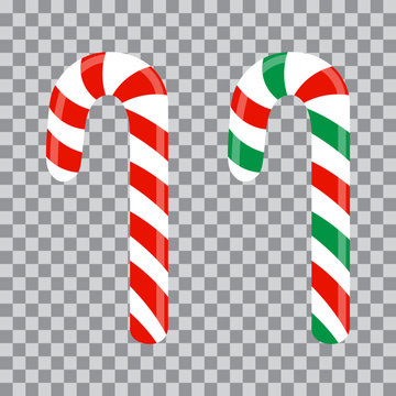 Christmas red and green candy canes, isolated, vector illustration.