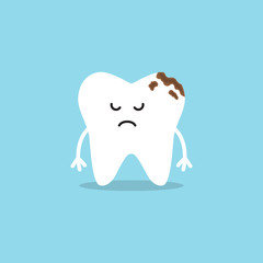 Cute tooth characters. Tooth with caries.