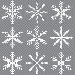 Naklejka na ściany i meble Snowflakes set on transparent background, vector illustration.