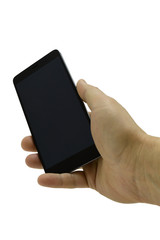 black smartphone in hand