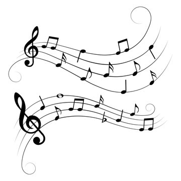 Set of musical design elements, various music notes on stave, vector illustration.