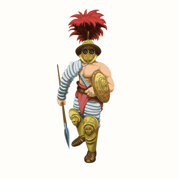 Gladiator Hoplamah approaches the enemy,  vector illustration.