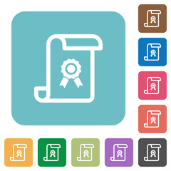 Scroll with certificate rounded square flat icons