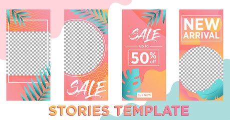 Set of  Instagram stories sale banner background, instagram template photo, spring and summer sale decorative style background for website, mobile app, poster, flyer, coupon Vector illustration