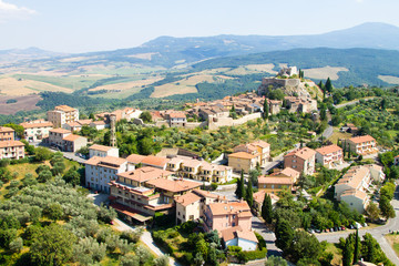 Fototapeta na wymiar Rocca d'Orcia aerial view, Tuscan town, Italy