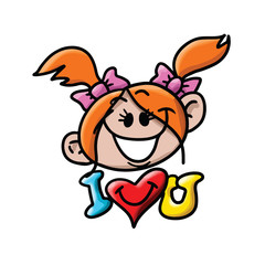 Cartoon face of a young girl saying i love you vector illustration, valentine's day