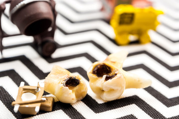 little miniature work tools fixing the problem with big caries on milk tooth molar