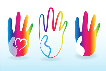 Fototapeta na wymiar Colorful children hands logo vector image