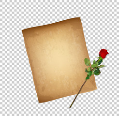 Retro Illustration of Worn Parchment and Red Rose