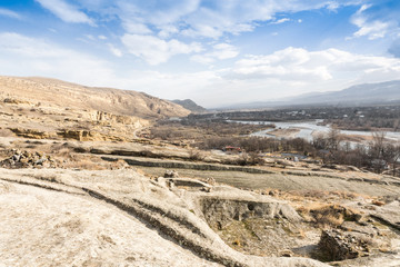 Panoramic view from the old cave city Uplistsikhe. Georgia