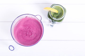 Fresh blended smoothie in blender