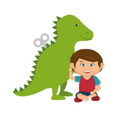 Naklejka premium little boy with tyrannosaurus rex toy
