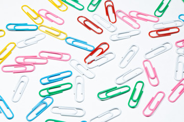 Color office clips. Office background.
