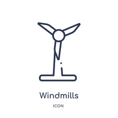 windmills icon from tools and utensils outline collection. Thin line windmills icon isolated on white background.