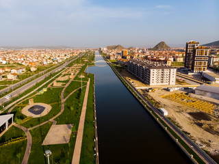 Fototapeta na wymiar Drone view to the river Akarcay and city of Afyon