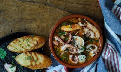 Caldereta (Spanish seafood stew), traditional northern Spanish seafood meal