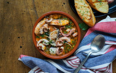 Caldereta (Spanish seafood stew), traditional northern Spanish seafood meal