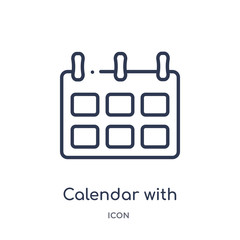 calendar with six days icon from tools and utensils outline collection. Thin line calendar with six days icon isolated on white background.