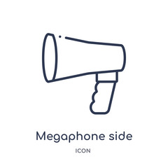 megaphone side view icon from tools and utensils outline collection. Thin line megaphone side view icon isolated on white background.