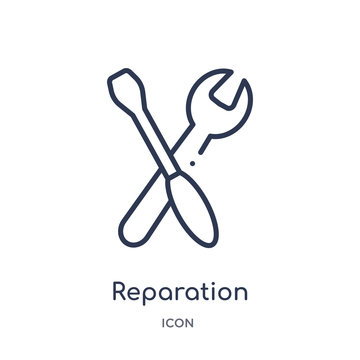 reparation icon from tools and utensils outline collection. Thin line reparation icon isolated on white background.
