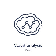 cloud analysis icon from technology outline collection. Thin line cloud analysis icon isolated on white background.
