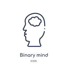 binary mind icon from technology outline collection. Thin line binary mind icon isolated on white background.