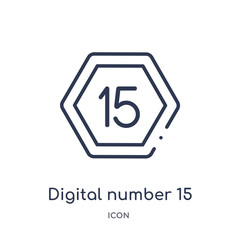 digital number 15 icon from technology outline collection. Thin line digital number 15 icon isolated on white background.