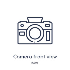 camera front view icon from technology outline collection. Thin line camera front view icon isolated on white background.