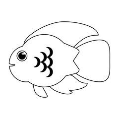 Fish sea animal cartoon in black and white