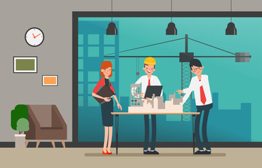 Technician engineers and mechanics and Construction worker people teamwork. Industrial site view scene.