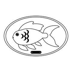 Fish haunted in wooden frame in black and white